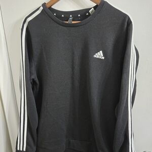 35) Adidas Men's Black Crewneck Sweater with White Stripes